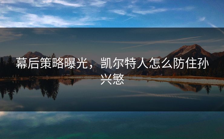 幕后策略曝光，凯尔特人怎么防住孙兴慜